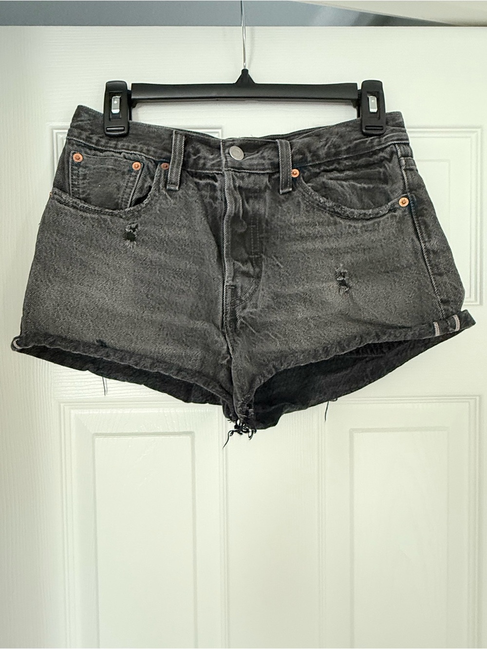 Levi's Gray Washed High-Rise Cutoff Denim Shorts